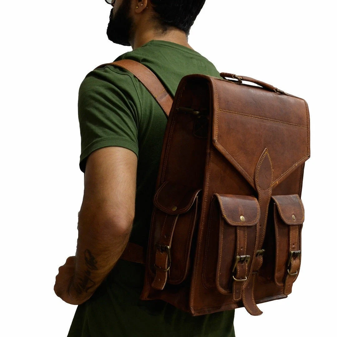 Leather Backpack Bag Genuine Rucksack Brown Handmade Laptop Natural Dark Real