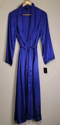 Jones New York Night Robe Purple Satin Long Belted Size Small NWT