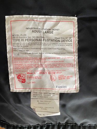 Vintage STEARNS USA Type III Green Flotation Jacket Hunting Fishing L 44-46 - Picture 8 of 8