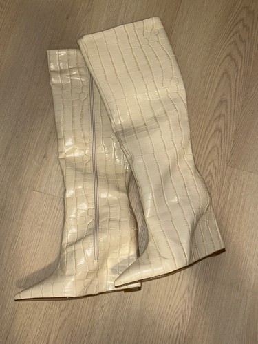 SCHUTZ knee wedge boots cream leather croc women size 6B