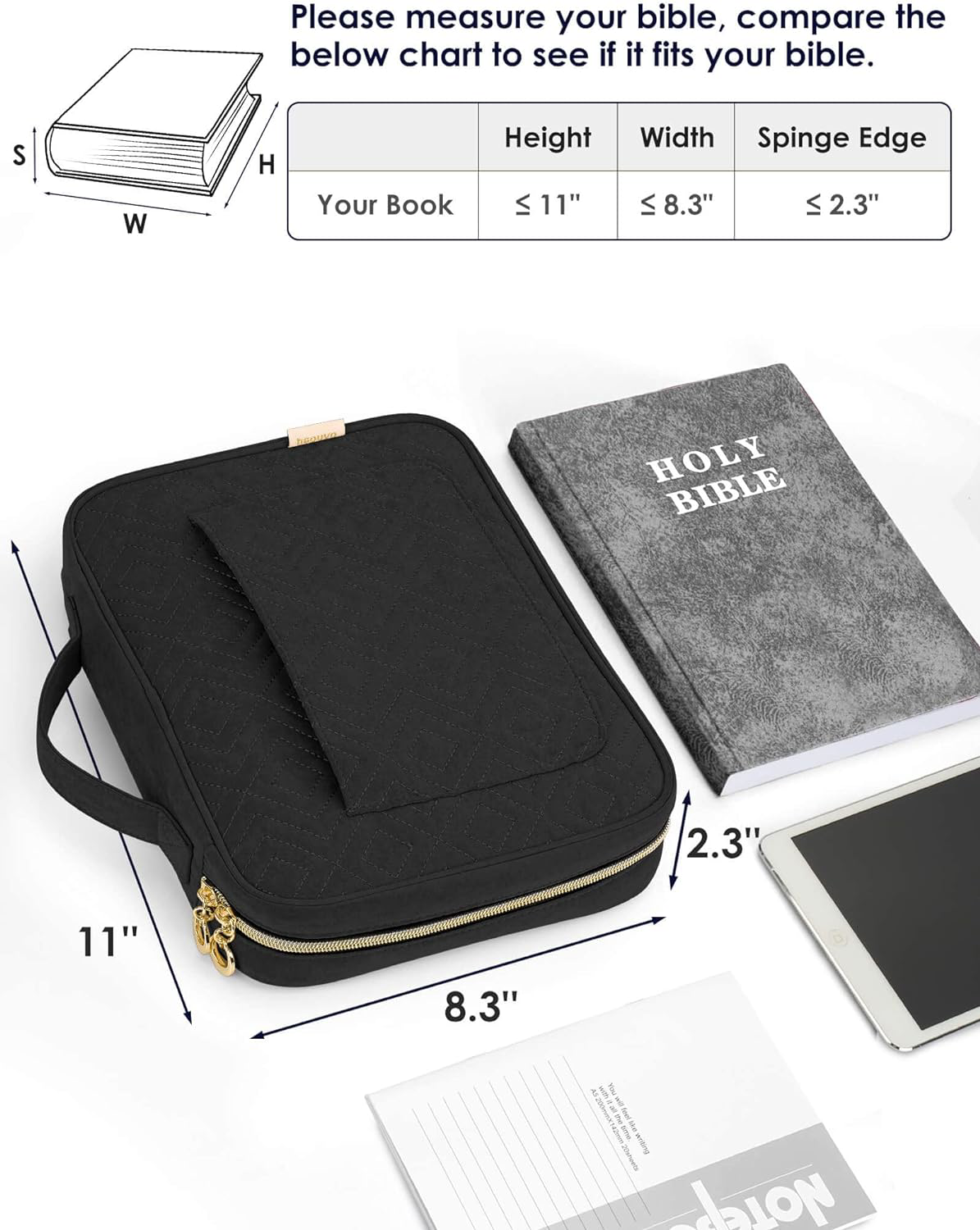 Bible Cover Case for Women with 6 Highlighters, 75 Bible Tabs, Large Zipper Bag