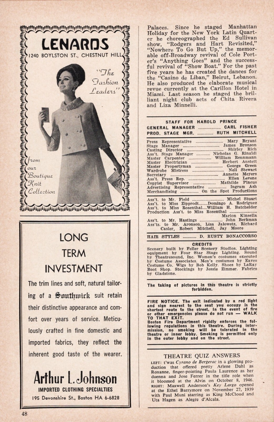 Kander and Ebb "CABARET" Joel Grey / Lotte Lenya 1966 Boston Tryout Playbill