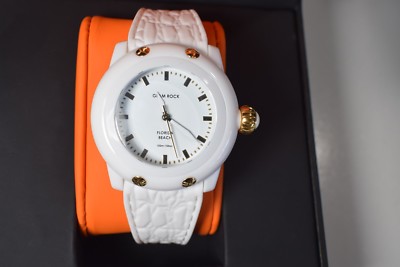 Glam Rock Women's Watch ''Florida Beach'' White Dial White Silicone Gold tone