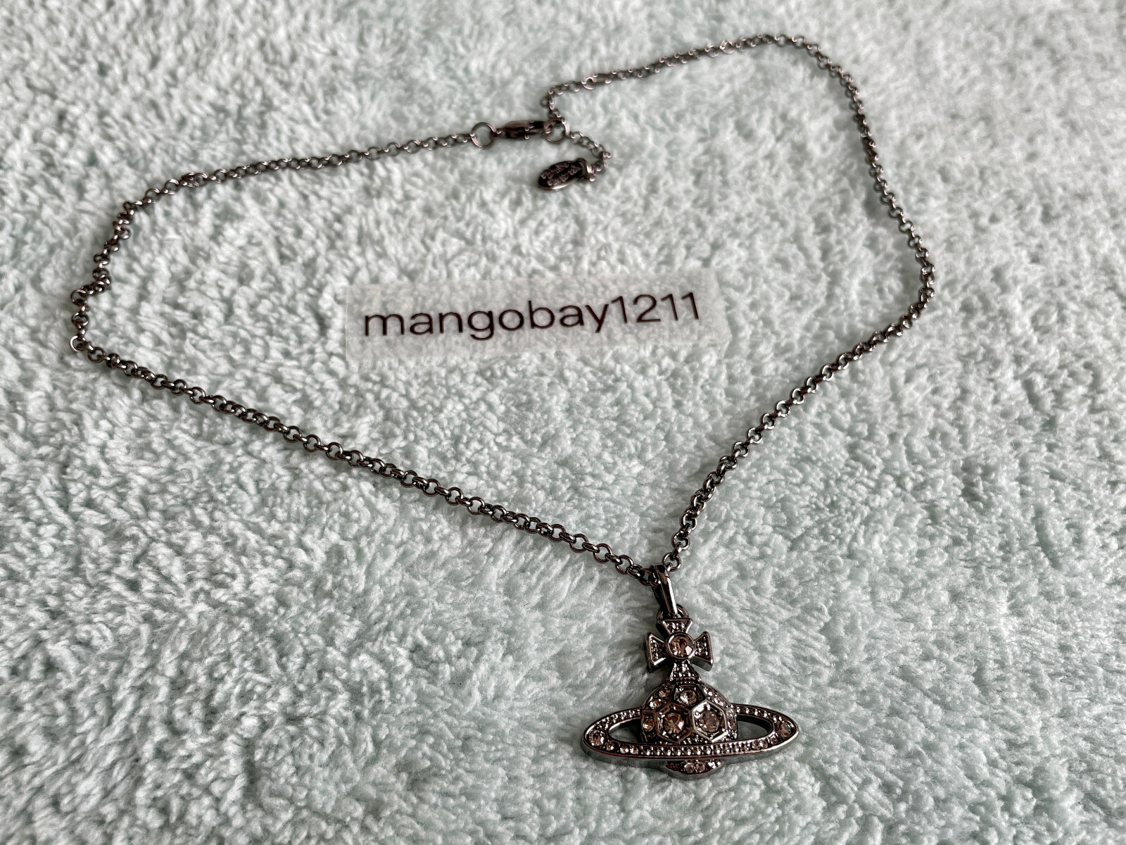 Vivienne Westwood Black Thalia Crystal Saturn Pendant Necklace