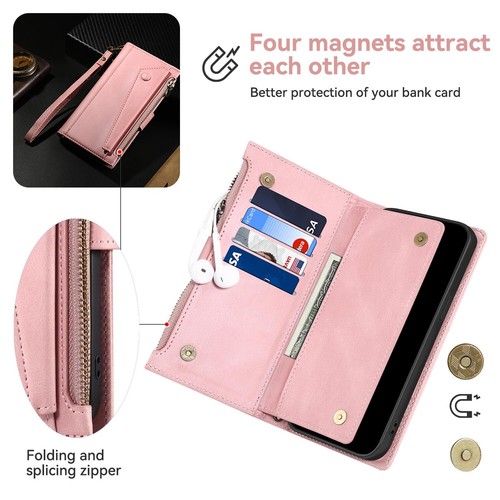 For Nothing Phone (3a) Pro Crossbody Wallet Case with RFID Blocking Zipper Cover - Picture 32 of 34