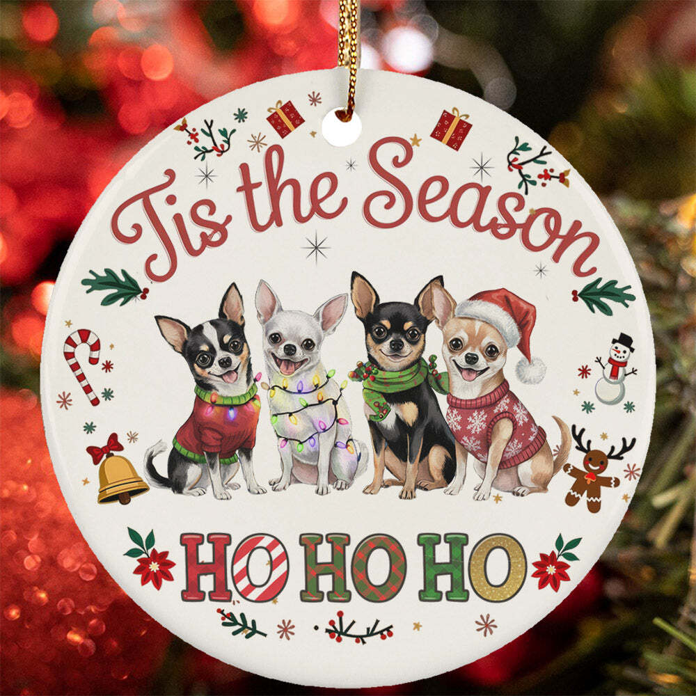 Funny Chihuahua Dog Ho Ho Ho Tis The Season Christmas Ornament Gift Tree Decor