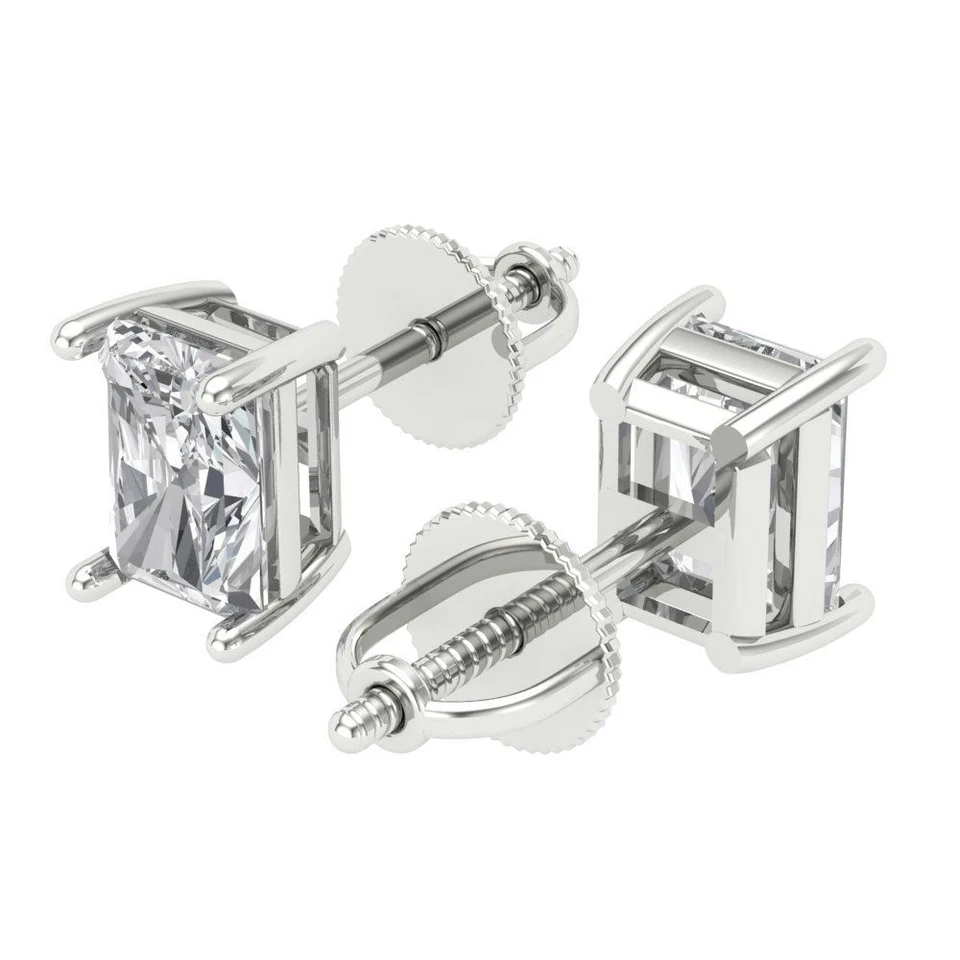 VVS1 Zirconia Diamond Stud Earrings, Screw back (1 cttw, 6x4mm, Emerald-Cut) - Image 2 of 4