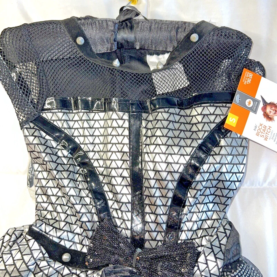 Rockstar Witch Halloween Costume Size S 4/6X Black Sparkly Metallic Dress NWT - Image 3 of 4