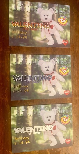 Valentino the Retired Beanie Baby Trading Cards - Red Blue And Silver - Set Of 3
