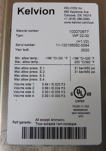 Kelvion Brazed Plate Heat Exchanger, WP 22-34, 100070677, 450 PSI - New in Box - Picture 6 of 9