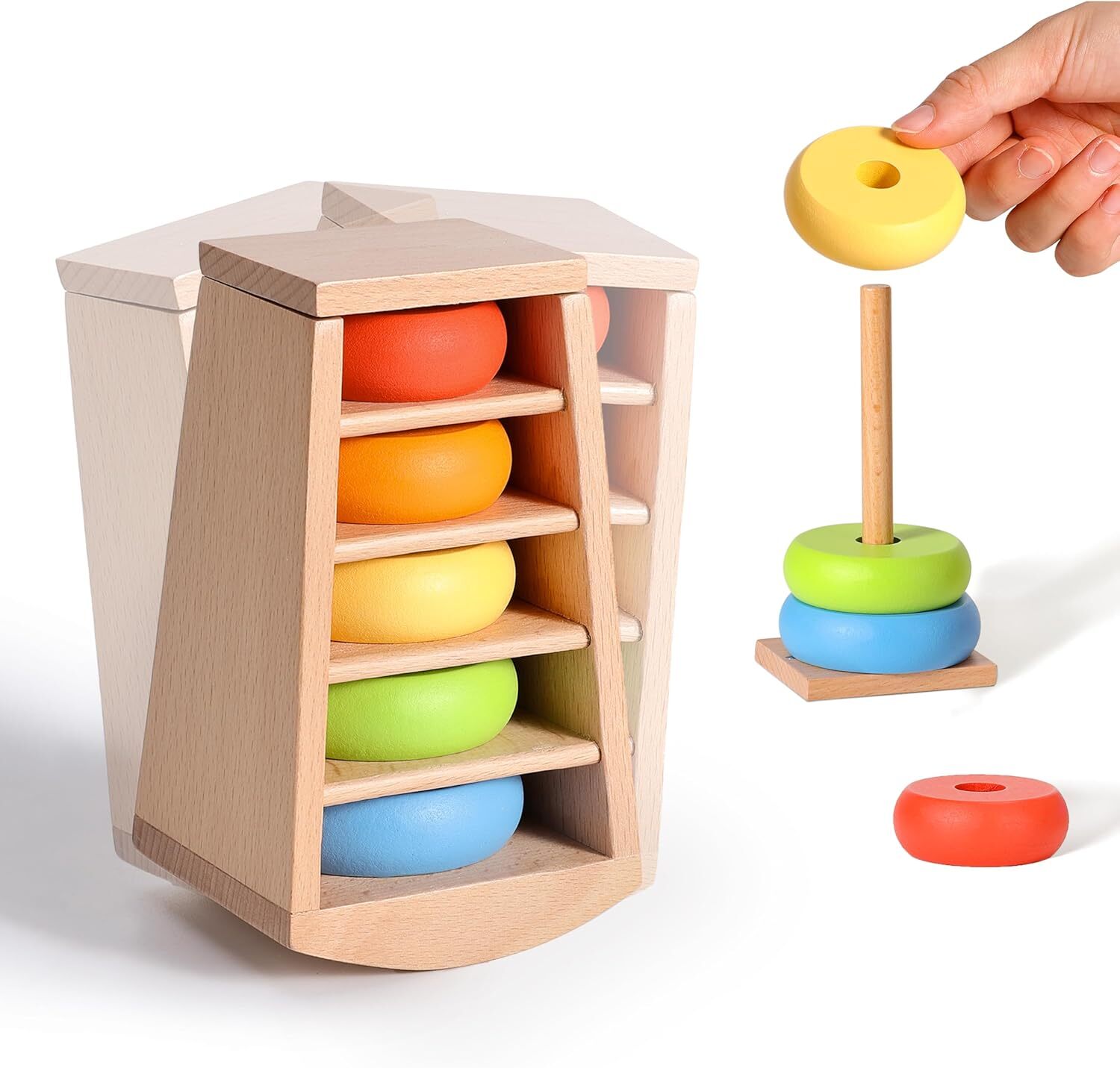 Rainbow Wooden Stacking Rings Montessori Sorting Toy for Toddlers 18 Months and Up