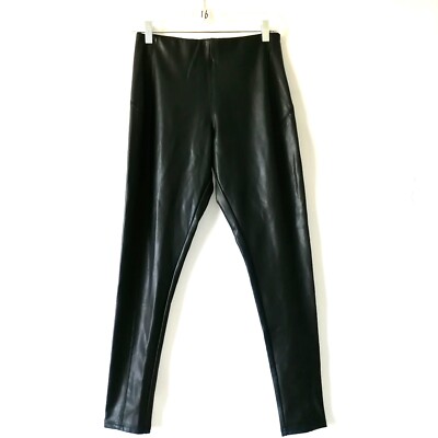 NWT Nordstrom Womens Black Mid Rise Elastic Waist Leather Legging Size Medium