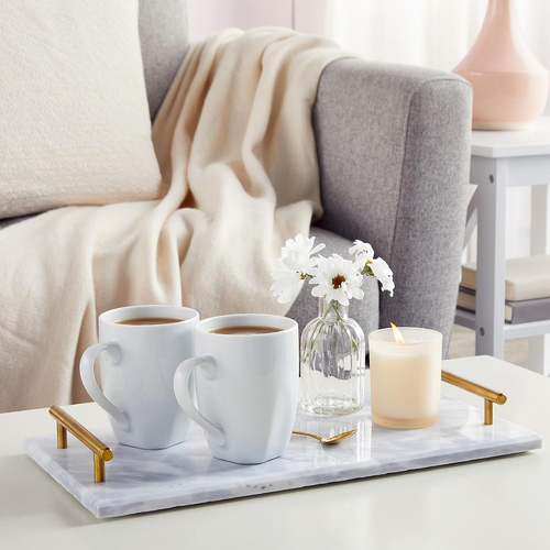 Marble Serving Tray with Gold Handles for Coffee Table, Kitchen (Rectangle, 15X7 - Picture 2 of 9
