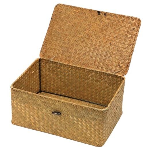 Wicker Storage Basket with Lid Seagrass Woven Shelf 13