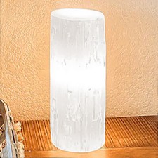 Selenite Tower Lamp Crystal Cylinder " White Natural Light w/ LED Cord Large 12"