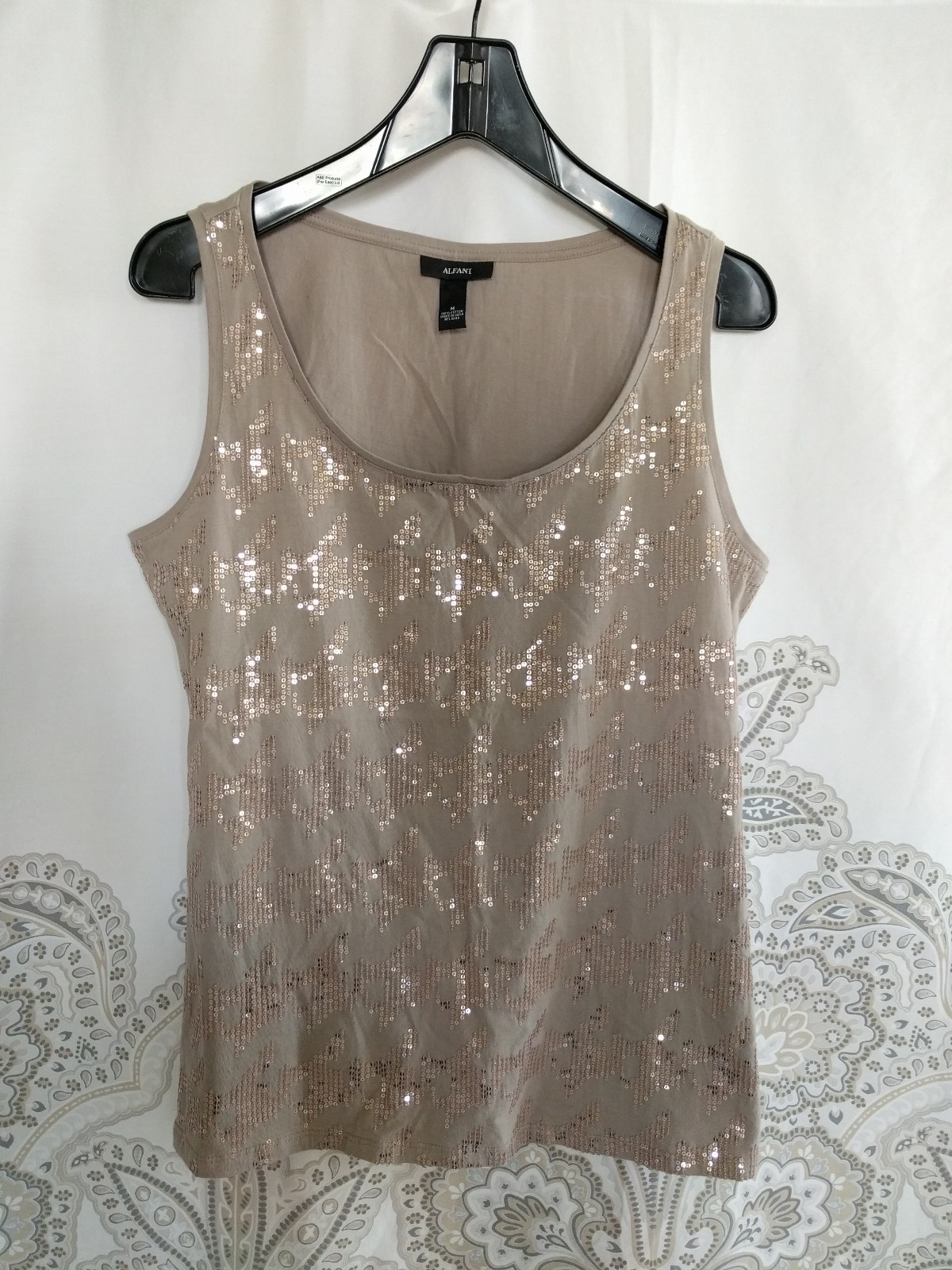 Alfani Sequin Top - 100% Cotton, Sleeveless, Medium, Tan | eBay