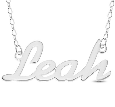 Leah Name Plate Necklace Pendent Sterling Silver chain