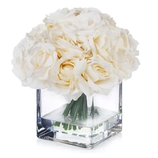 ENOVA FLORAL 18 Pieces Rose Artificial Flowers in Vase, Artificial Flowers Ar...