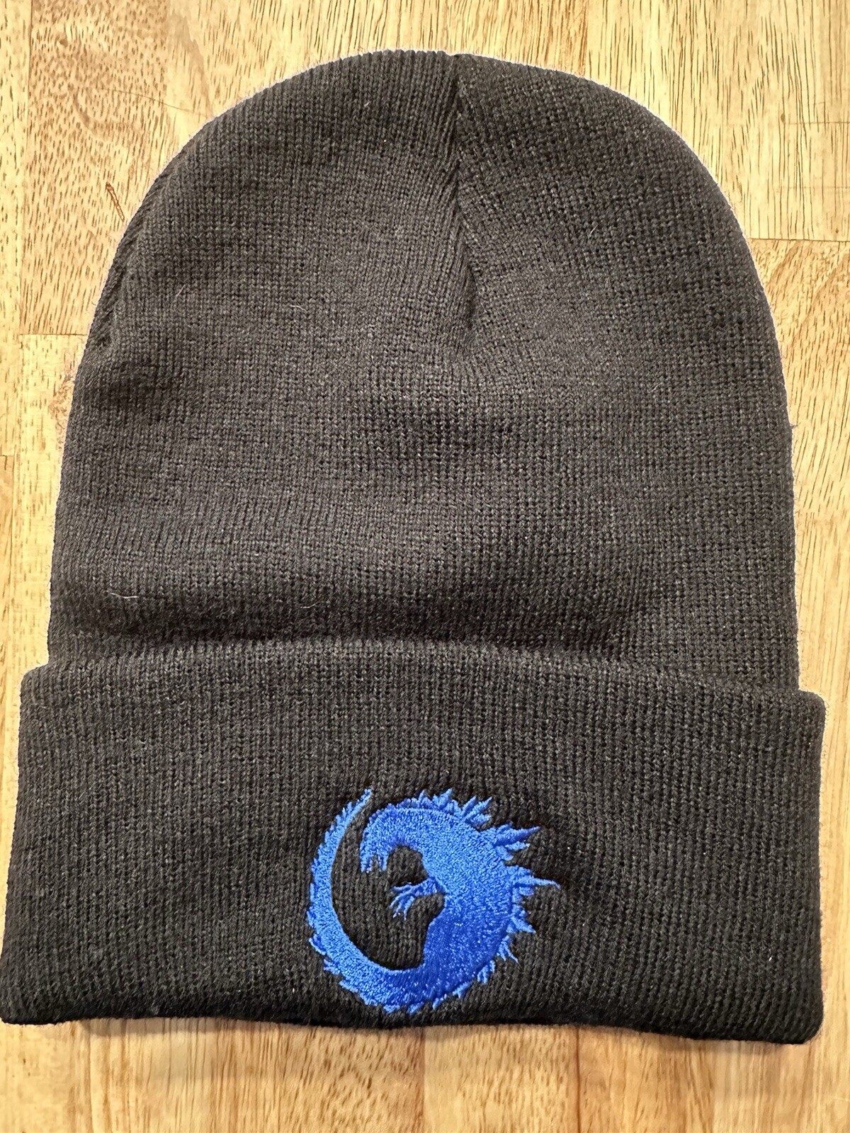 Blue Energized Godzilla Embroidered Beanie - Custom Black Hat  
