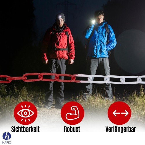 5M Absperrkette rot-weiß Metallkette Warnkette Rundstahlkette aus Metall 38x22mm - Bild 4 von 7