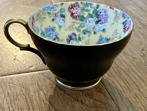 Shelley Matte Black Summer Glory Teacup And Saucer - Picture 13 of 17