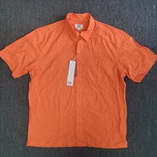 Men's Cutter & Buck Button Collared Short Sleeve Micro Plaid Orange Shirt Large