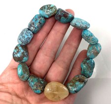 Blue Turquoise Bracelet Rough Nugget/Citrine Beads Kingman Healing Gemstone 7.75