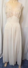 Vintage 60s Vanity Fair Baby Pink Nylon Tricot Lace Nightgown Gown sz 36