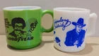 (2) Vintage Milk Glass Mug Cup TV Shows Promo HOPALONG CASSIDY & GENE SHALIT