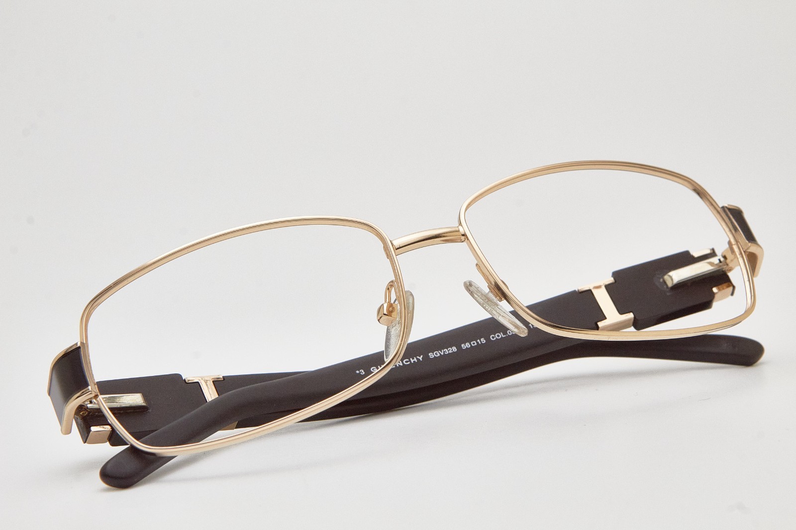 GIVENCHY SGV328 Eyeglasses Gold Dark Brown Temple Logo Rectangle thumbnail 15