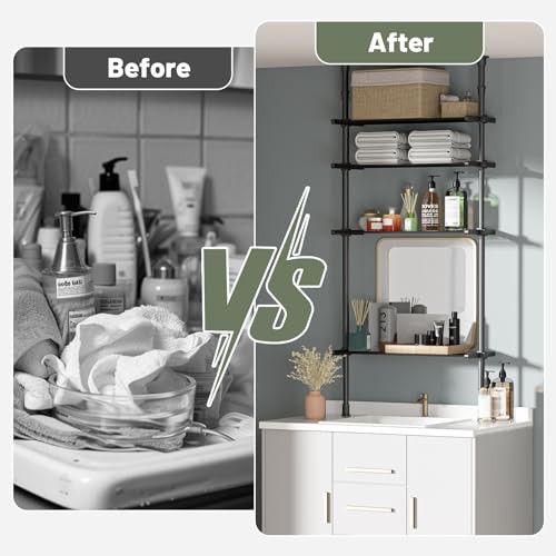 4-Tier Adjustable Metal Bathroom Shelves, Over Toilet Storage Organizer Black - Picture 6 of 7