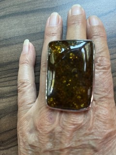 Sterling Silver Amber Ring Size S Used Good Condition