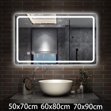 Bathroom LED Mirror With Demister Touch Sensor Illuminated Lights Anti-fog