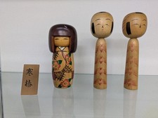 Japanese Kokeshi Wooden Doll Collectible 15+ Set of 3 18cm