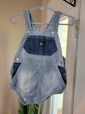 OshKosh B'Gosh Blue Denim Hickory Striped Bubble Overalls Size Infant 12 Months