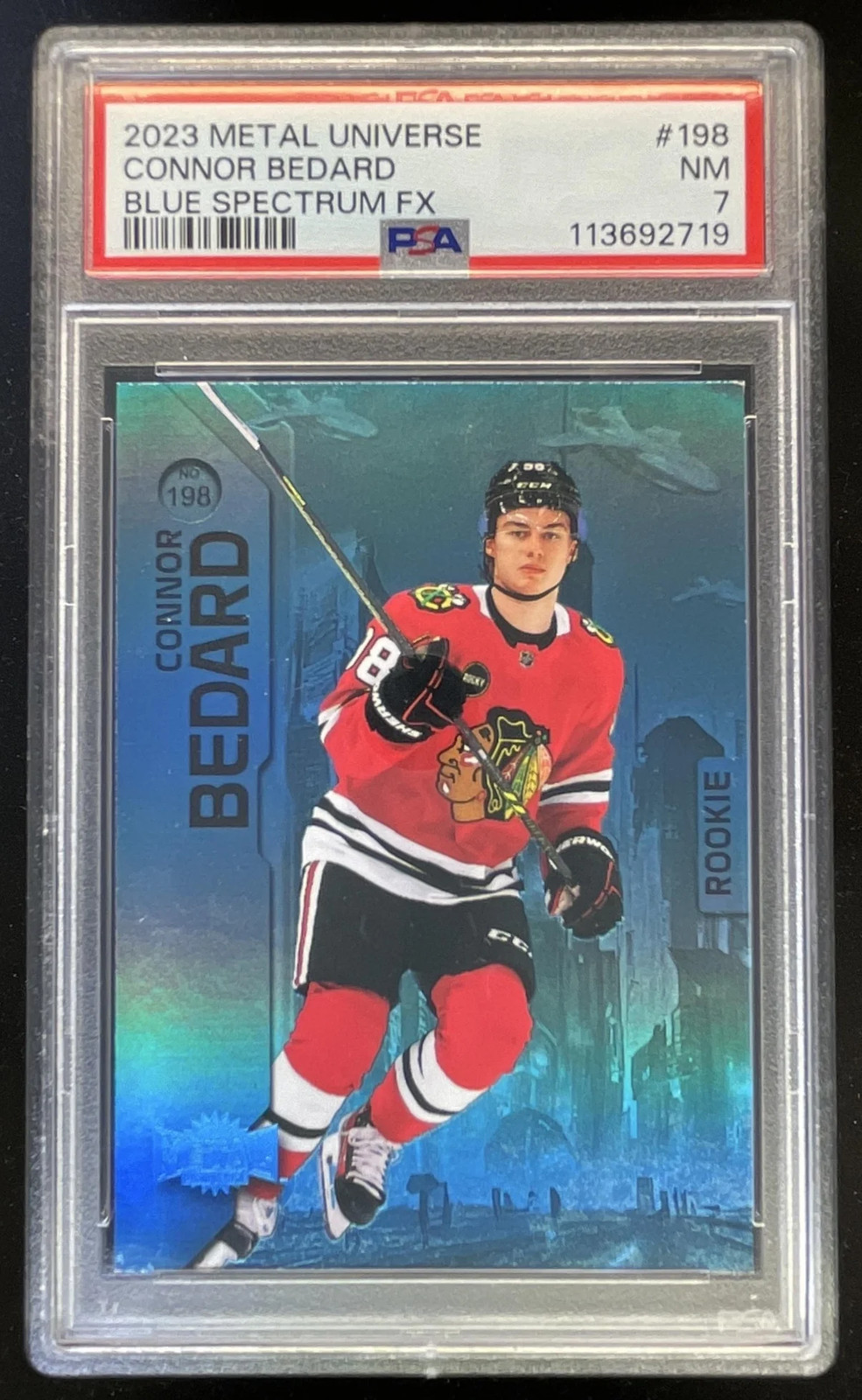 2023-24 Skybox Metal Universe Spectrum FX Blue #198 Connor Bedard PSA 7