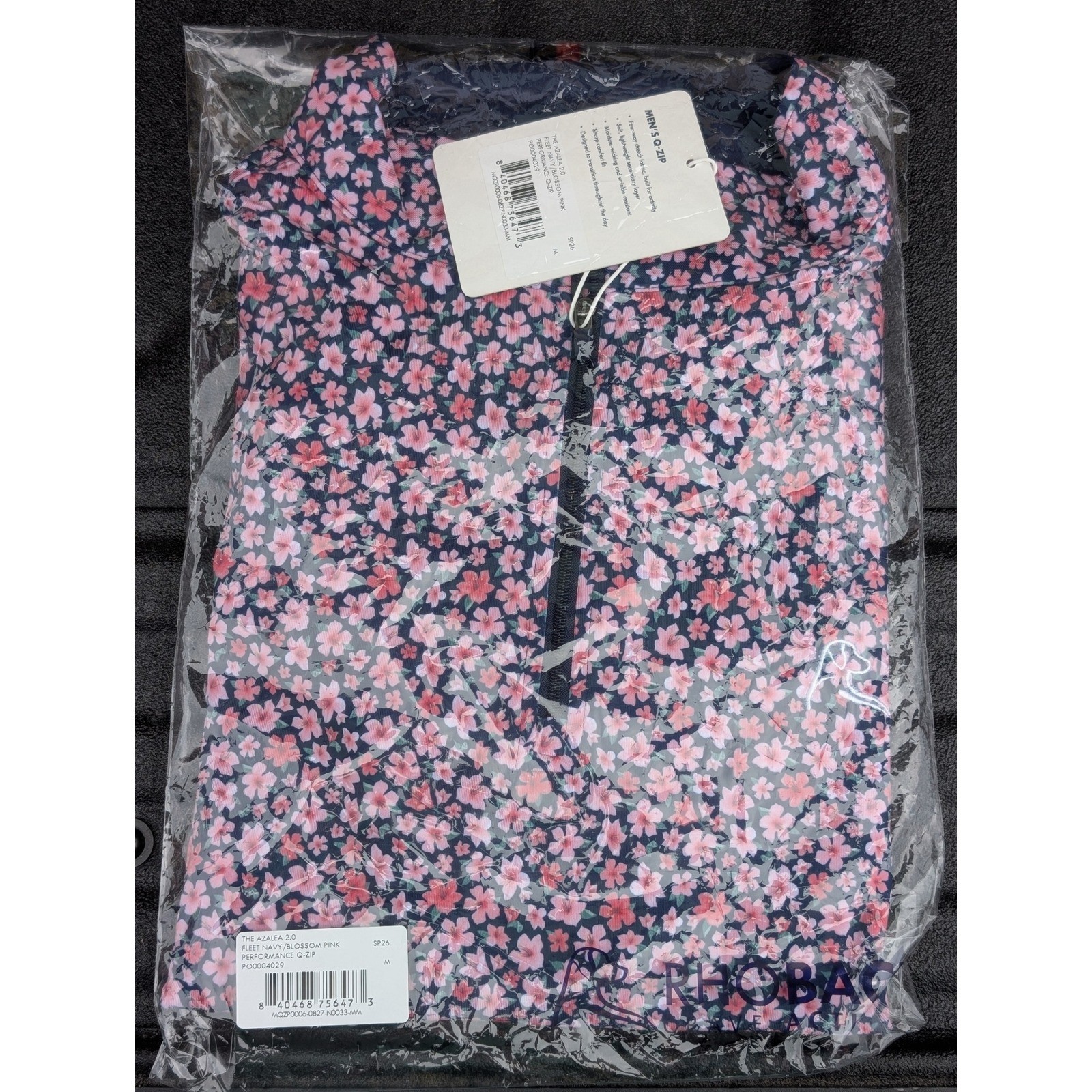 Nuevo con etiquetas Rhoback Para Hombres XL The Azalea 2.0 Performance Q-Zip Azul Marino Rosa Floral Precio de venta sugerido por el fabricante $138