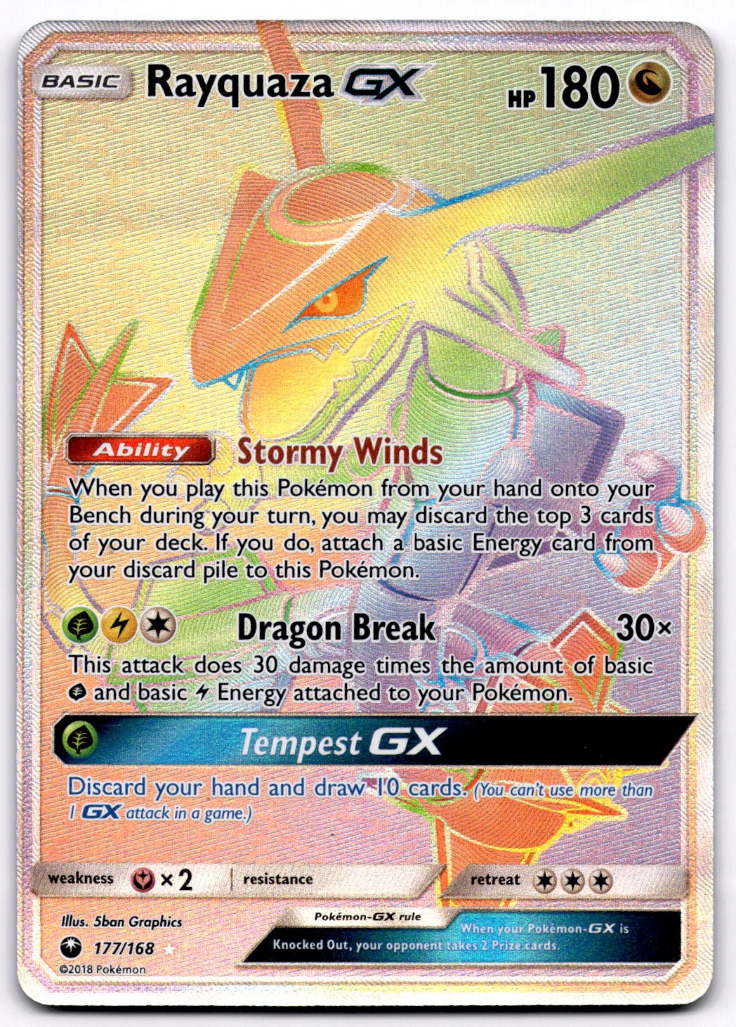 Rayquaza GX 177/168 SM Celestial Storm Rainbow Rare Pokemon Card - NM