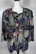 Alex Evenings Plus Size 2X Black Floral Metallic Blazer Jacket Draped Tank Set 2