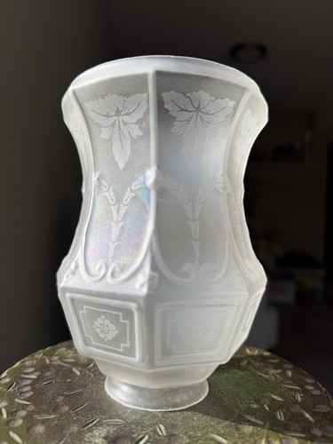 ANTIQUE FROSTED ACID ETCHED GLASS LAMP LIGHT SHADE FLORAL 2 1/4" FITTER - Picture 7 of 24