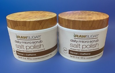 RawSugar Daily Micro Scrub Salt Polish Santal + Caffeine 15oz Each Lot Of 2