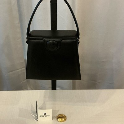 Givenchy Black Top Handle Bag Gold Hardware Logo Accent Brand Card
