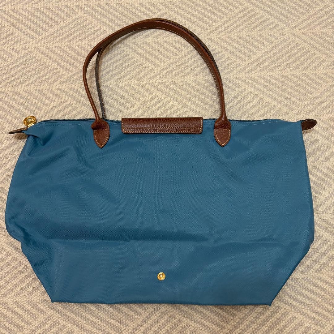 Longchamp Le Pliage Tote Bag Size L Blue Brown Leather Nylon  display picture 3