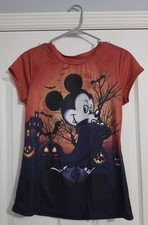 Disney Vampire Mickey Mouse Shirt Large JUNIORS Halloween Party Orange Purple