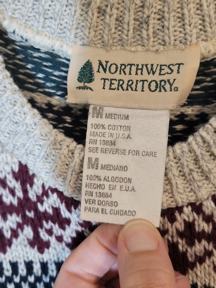 Suéter Tejido Grueso Vintage Territorio del Noroeste Años 90 Hecho en Algodón EE. UU. Abuelo M Foto 2 de 4
