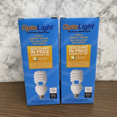 OptoLight 3-Way Soft White Bulb 1700 Lumens  Mini Spiral OP-CFL-3W-26W (2-PACK)