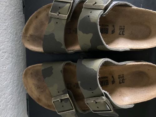 Birkenstock Camo Arizona Leather Sandals Adjustable Straps Cork Footbed Size 37 - Bild 7 von 13