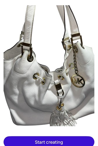 MICHAEL KORS Signature Logo Tote Shoulder Bag White with Charm with Gold accents - Picture 1 of 10