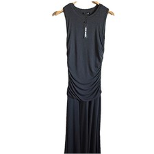 Steve Madden Black Solid Ruched Knit Sleeveless Maxi Dress Stretch Size L