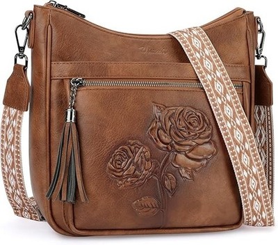 Women's Vegan Leather Crossbody Hobo Shoulder Bag Embossed Travel Handbag Purse